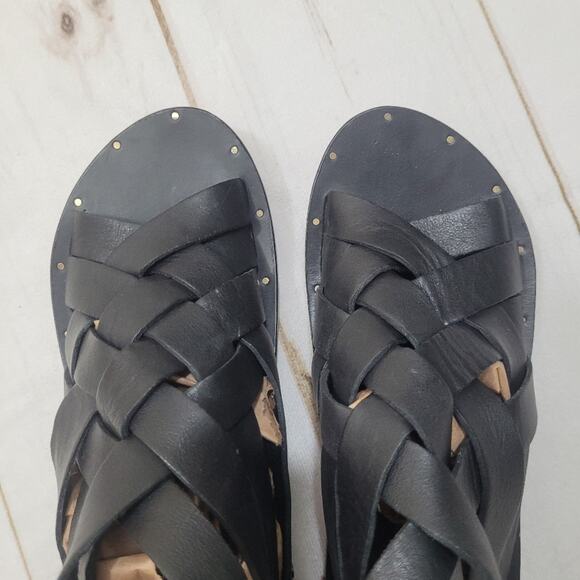 Beek Turaco woven leather sandals zipper back black gladiator renaissance boho - Picture 5 of 11